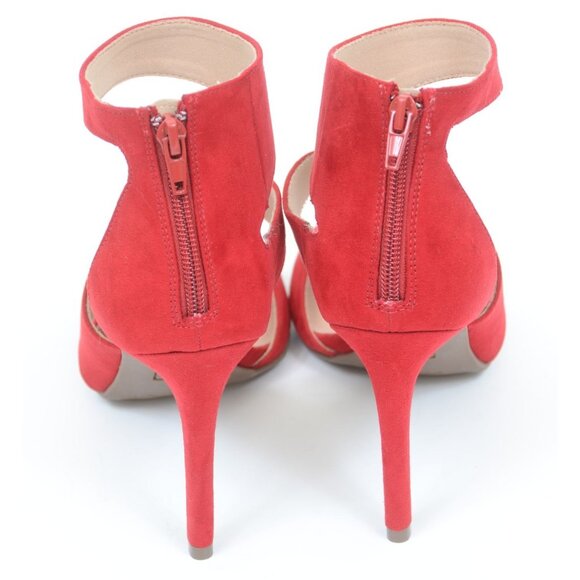 Christian Siriano Women's 9 Open Toe Heels Sandals Red Suede Coquette Stiletto - Picture 4 of 8